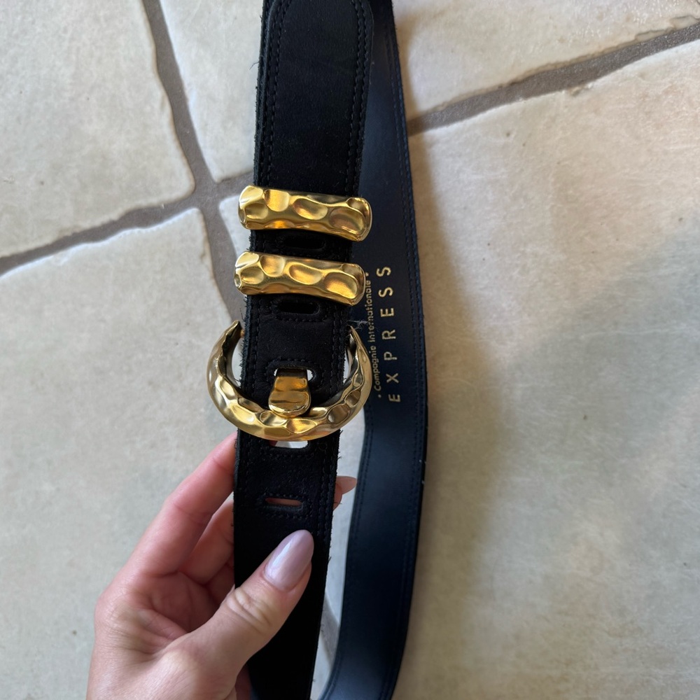 Express Black Belt with Textured Gold Buckle Set